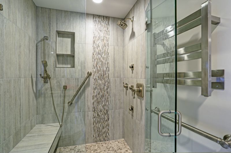 Contemporary Shower with Built-in Shelves