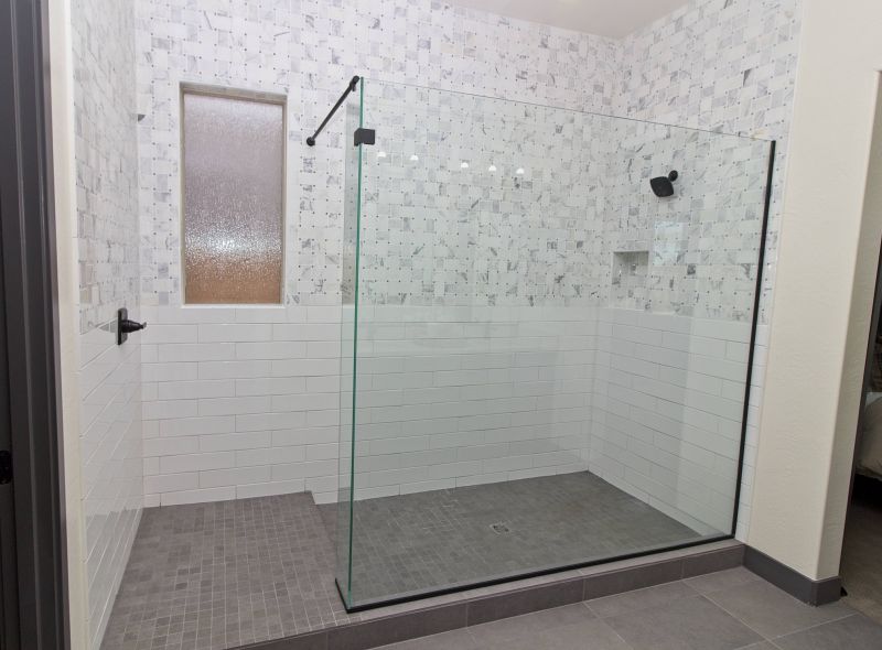 Black Frame Shower with Textured Tiles